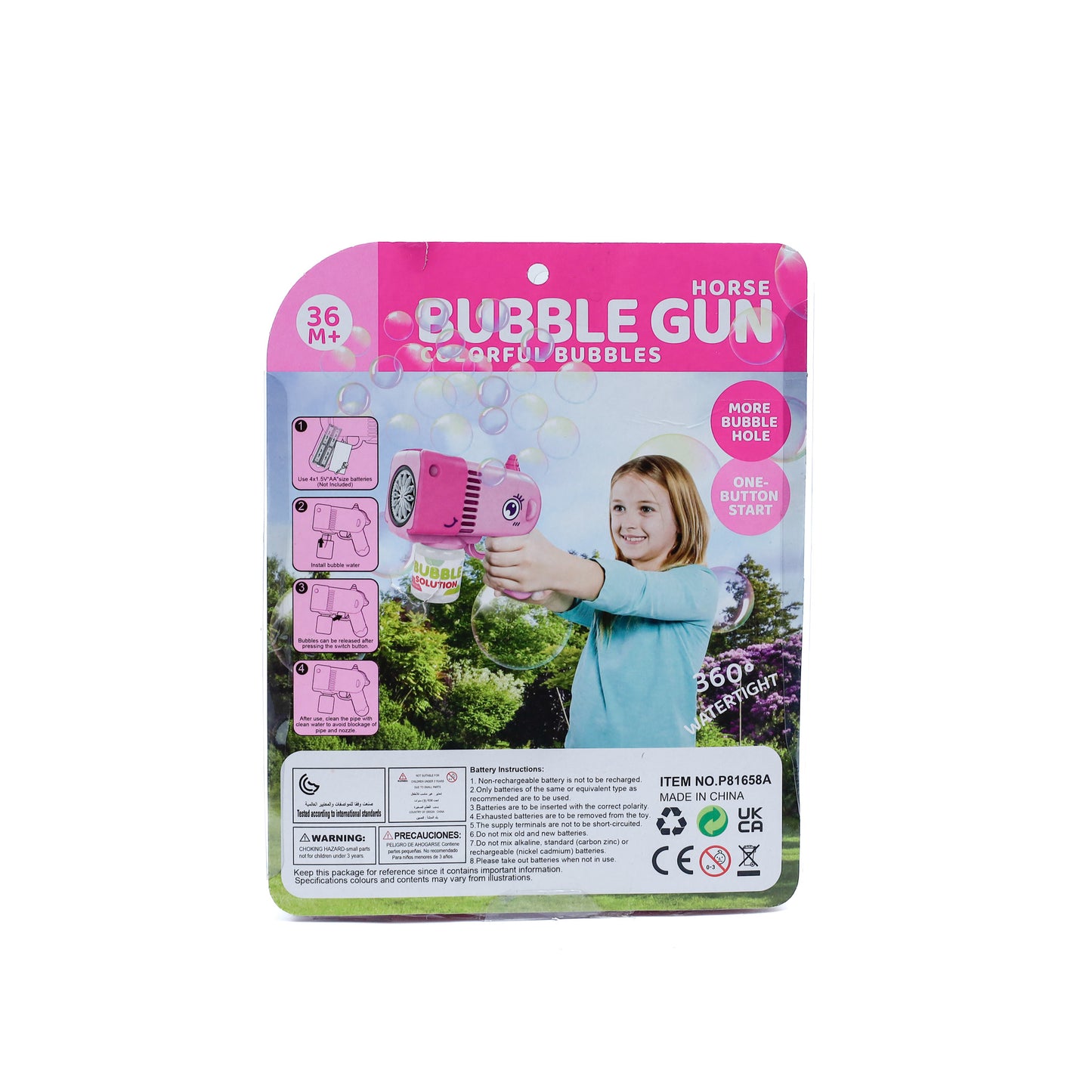 Pink Unicorn Bubble Gun P81658A